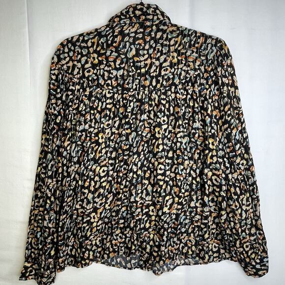Jane and Delancey Blouse SZ XL Button Down Boho Abstract Gold MetallicThread - Picture 2 of 14